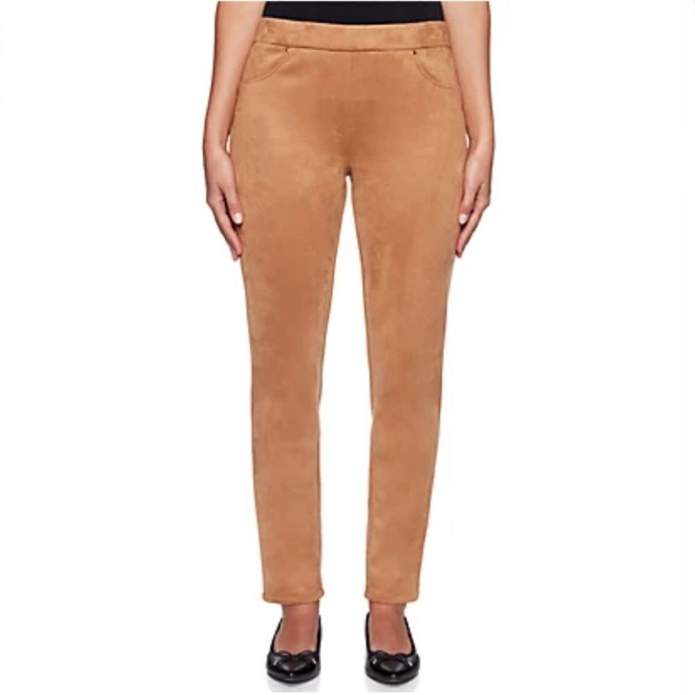NWT JOAN VASS Sz S Camel Faux Suede Pants Leggings Elastic Waistband w/ Pockets - Picture 11 of 11